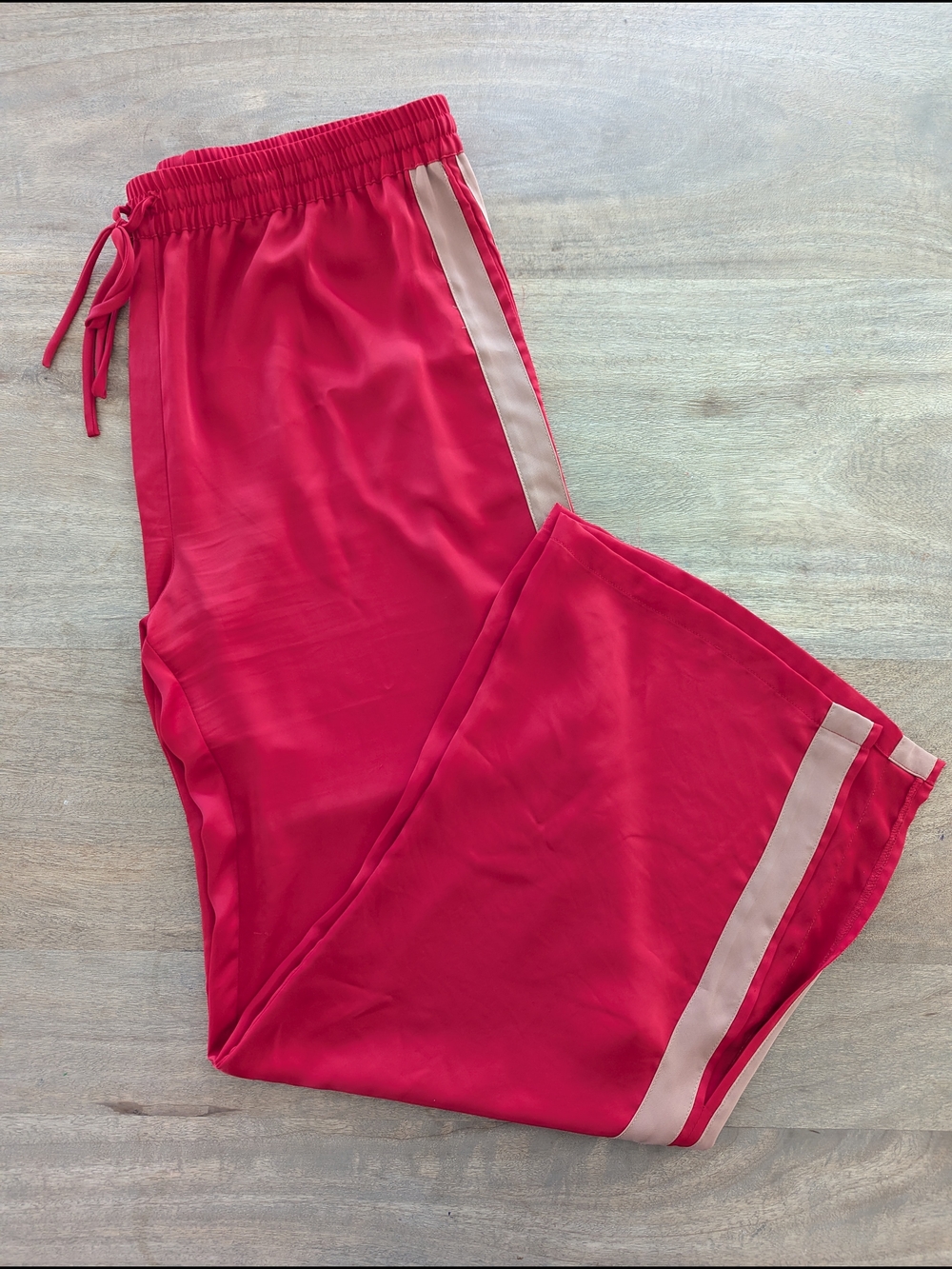 Women's Red Drawstring Track Pants with Side Stripe